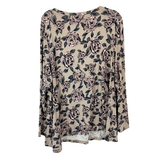 LOGO Lori Goldstein Rose Floral Long Sleeve Shirt Jersey Knit - Size 2X - Picture 2 of 6